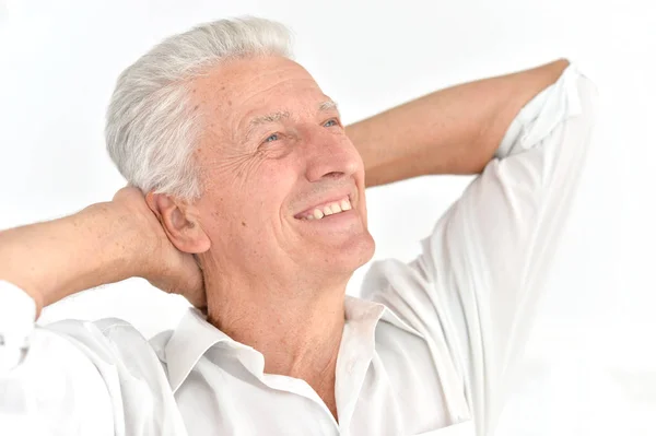 Portrait Happy Senior Man Isolated White Background — Stock Photo, Image