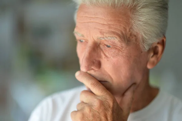 Portrait Sad Senior Man Home — Stock Photo, Image