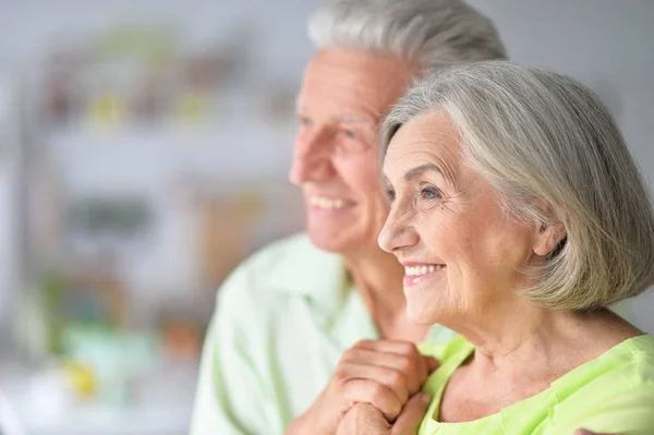 Porträtt Vackra Senior Kvinna Och Man Poserar Hemma — Stockfoto