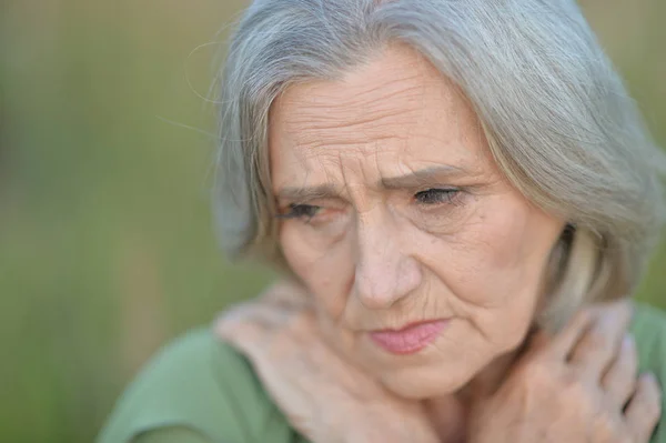 Senior Beautiful Sad Woman Posing Outdoors — Stock Photo, Image