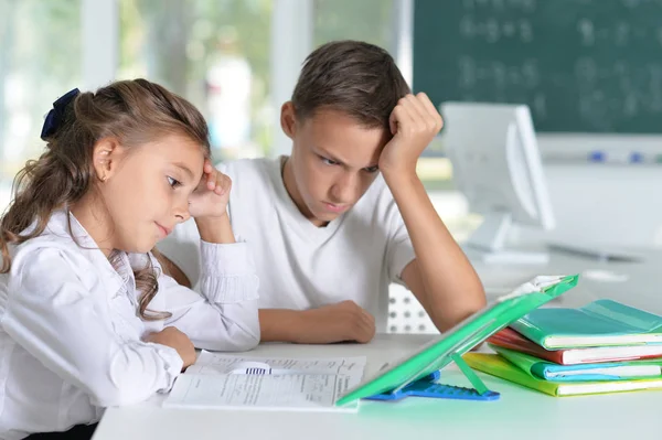 Broer Zus Samen Huiswerk Maken — Stockfoto