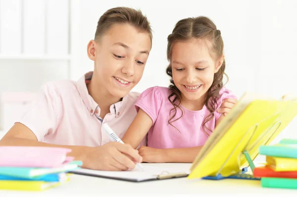 Hermano Hermana Haciendo Los Deberes Juntos — Foto de Stock