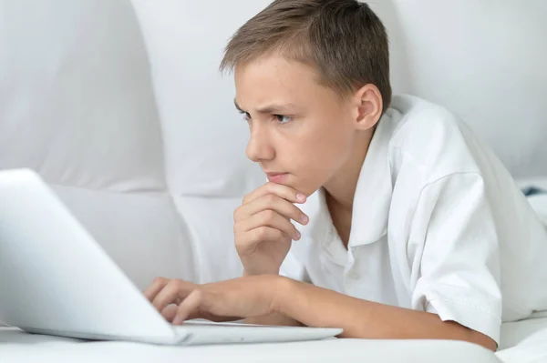 Boy Using Modern Laptop Home — Stock Photo, Image