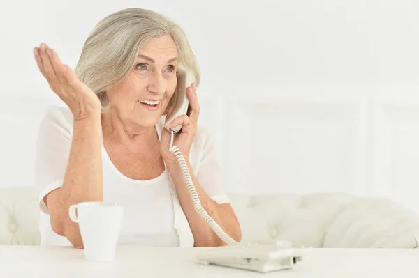 Äldre kvinna talande telefon — Stockfoto