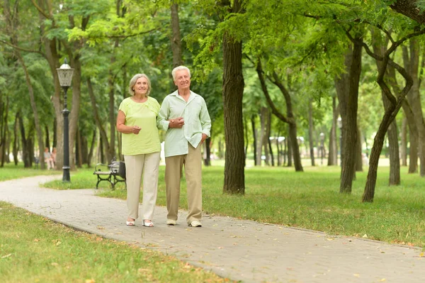 Feliz Casal Sênior Andando Parque Livre — Fotografia de Stock