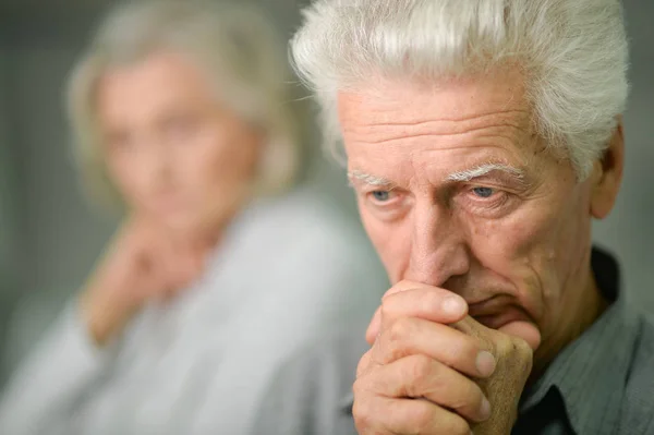 Portrait Sad Senior Man Home — Stock Photo, Image