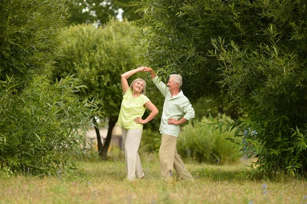 Happy Senior Couple Dancing Summer Park — Stock Photo, Image