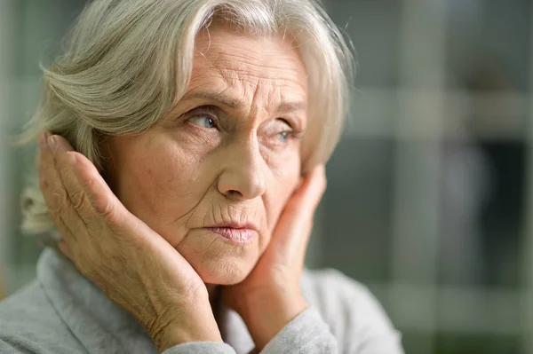 Close Portrait Tired Senior Woman Stock Image