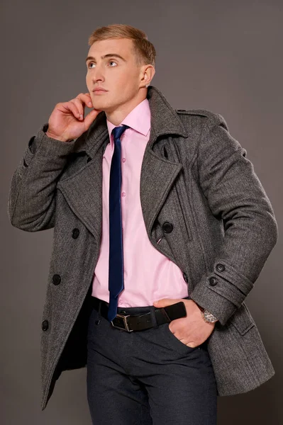 Portrait Serious Businessman Posing Coat — Stock Photo, Image
