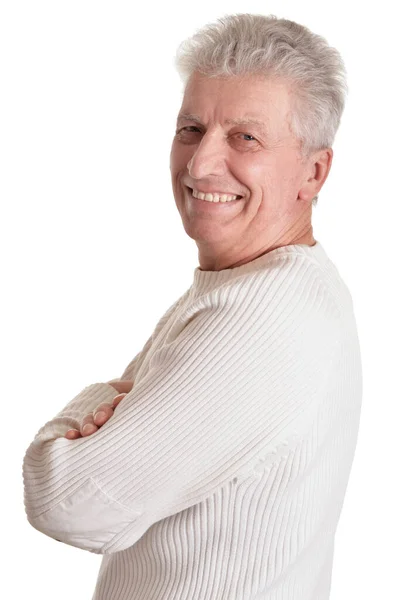 Portret Van Senior Man Geïsoleerd Witte Achtergrond — Stockfoto