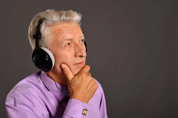 Senior Man Listening Music Headphones — Stock Photo, Image