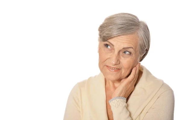 Красивая Пожилая Женщина Изолированы Белом Фоне — стоковое фото