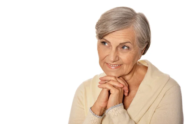 Vacker Senior Kvinna Isolerad Vit Bakgrund — Stockfoto