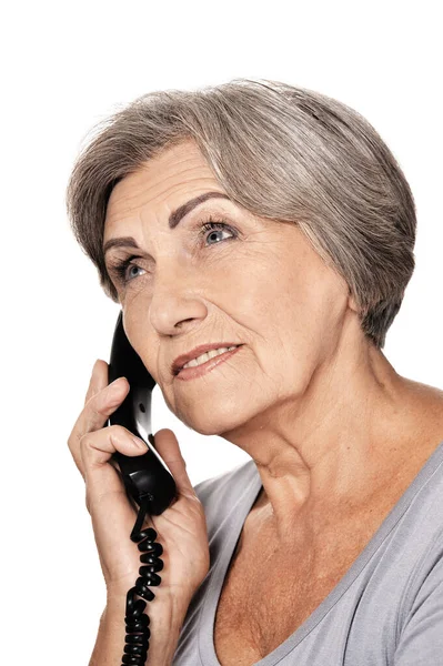 Портрет Красивой Пожилой Женщины Разговаривающей Телефону — стоковое фото