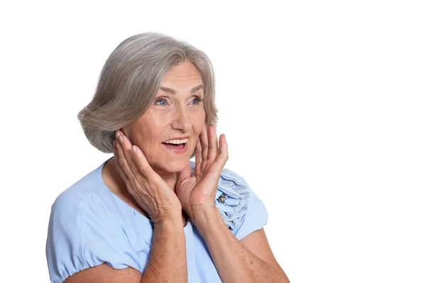 Mooie Senior Vrouw Geïsoleerd Witte Achtergrond — Stockfoto