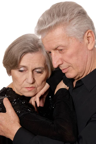 Retrato Una Triste Pareja Ancianos Posando Casa — Foto de Stock