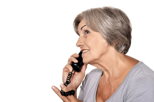 Retrato Una Hermosa Mujer Mayor Hablando Por Teléfono — Foto de Stock