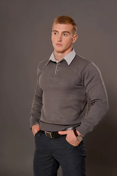 Portrait Handsome Young Man Posing Studio — Stock Photo, Image