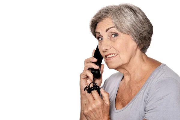 Portrait Beautiful Senior Woman Talking Phone — Stock Photo, Image