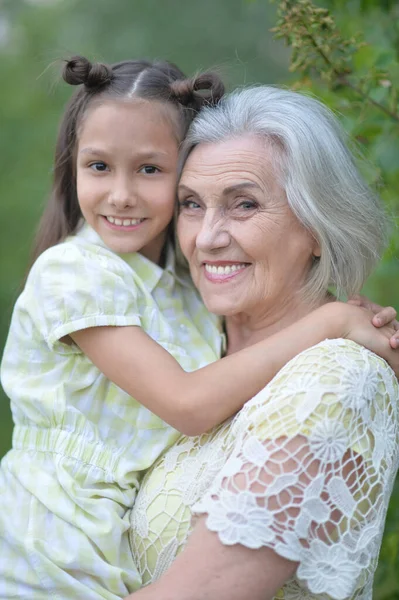 Happy Grandmother Granddaughter Autumnal Park — Stock Photo, Image