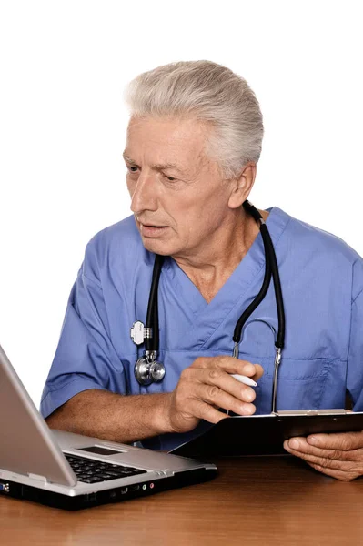 Doctor Laptop White Background — Stock Photo, Image