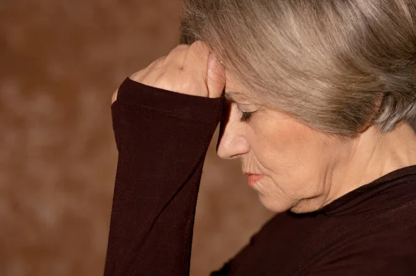 Close Portrait Sad Senior Woman Home — Stock Photo, Image