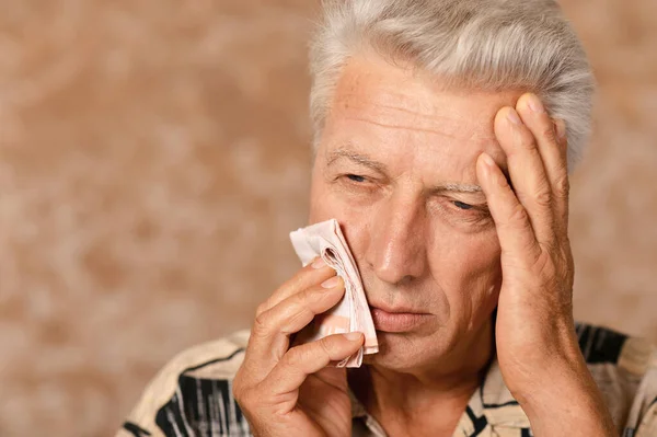 Portrait Sad Sick Senior Man — Stock Photo, Image