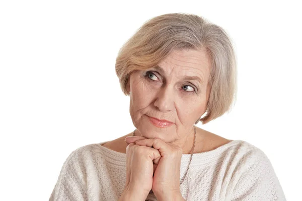 Schöne Ältere Frau Posiert Isoliert Auf Weißem Hintergrund — Stockfoto
