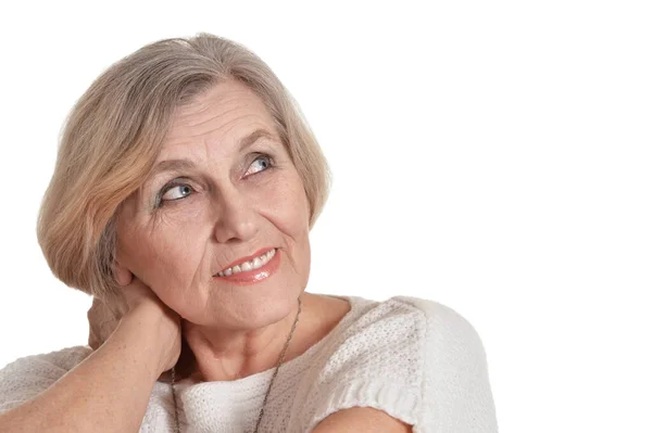 Schöne Ältere Frau Posiert Isoliert Auf Weißem Hintergrund — Stockfoto