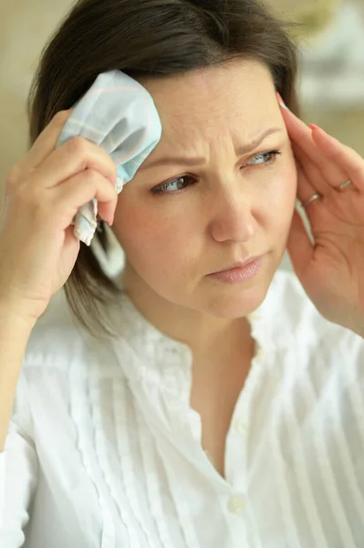 Sad Ill Young Woman Home — Stock Photo, Image