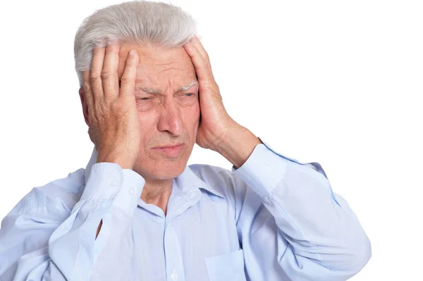 Retrato Hombre Mayor Triste Aislado Sobre Fondo Blanco — Foto de Stock