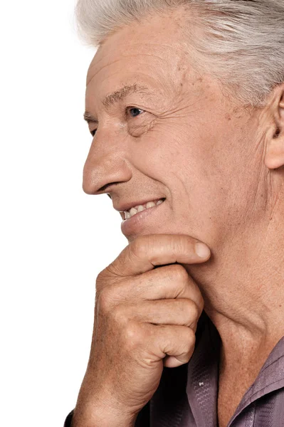 Portrait Homme Âgé Isolé Sur Fond Blanc — Photo