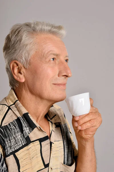 Portréja Egy Magas Rangú Ember Iszik Kávét — Stock Fotó