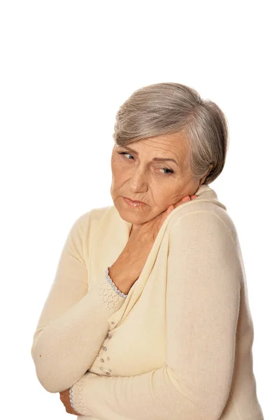 Sad Beautiful Senior Woman Posing Isolated White Background — Stock Photo, Image