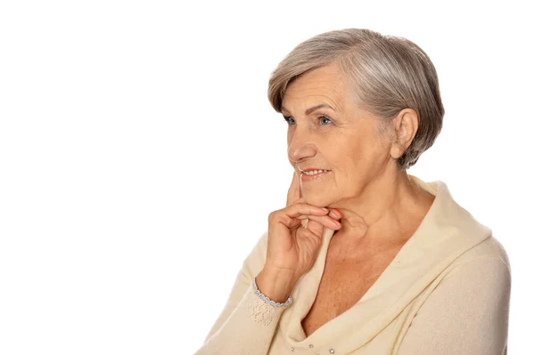 Güzel Yaşlı Kadın Beyaz Arka Planda Izole Edilmiş — Stok fotoğraf