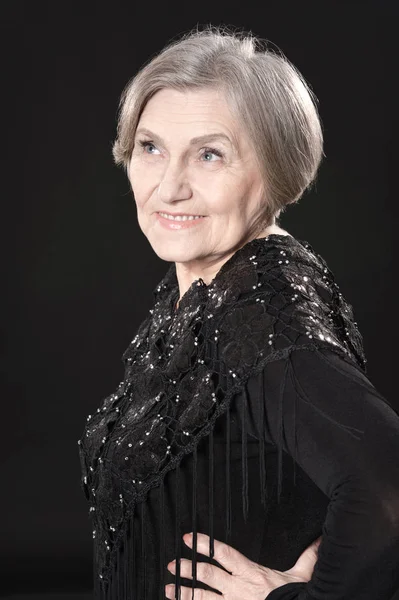 Beautiful Senior Woman Isolated Black Background — Stock Photo, Image