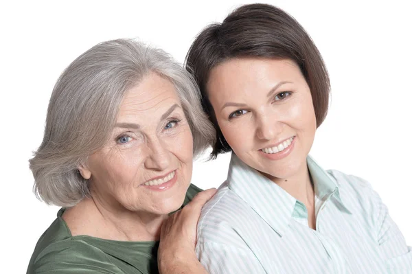 Portrait Mother Her Adult Daughter Isolated White — Stock Photo, Image