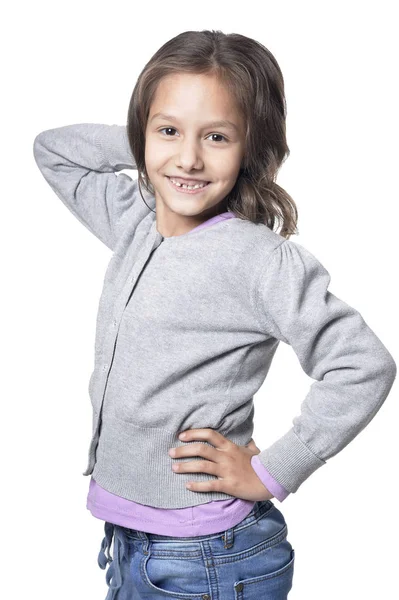 Portrait Cute Little Girl Posing Isolated White Background — Stock Photo, Image