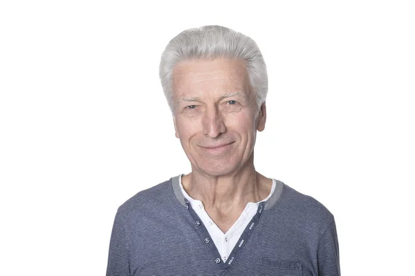Portret Van Senior Man Geïsoleerd Witte Achtergrond — Stockfoto