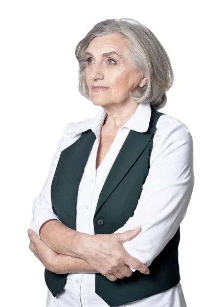Beautiful Senior Woman Posing Isolated White Background — Stock Photo, Image