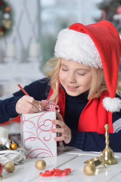 Belle Fille Heureuse Mignonne Sur Noël — Photo