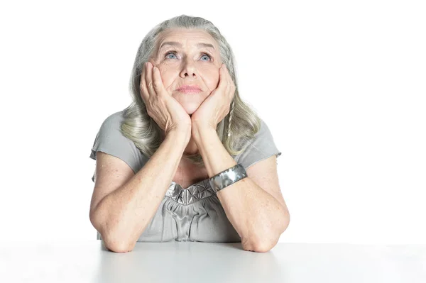 Senior Woman Posing Looking Isolated White Background — Stock Photo, Image