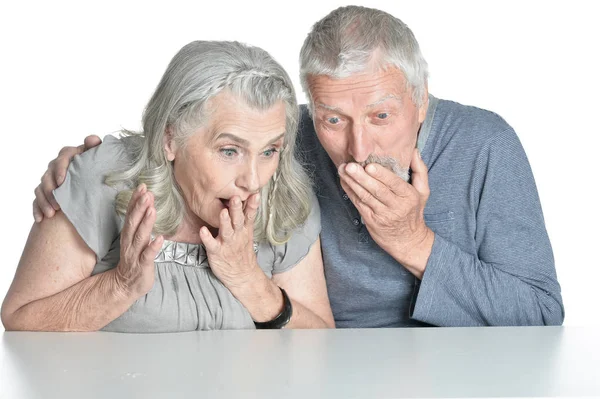 Surprised Happy Senior Couple Isolated White Background — Stock Photo, Image