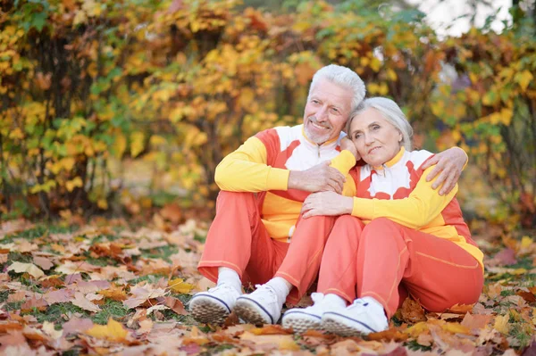 Gelukkig Senior Paar Herfst Park — Stockfoto