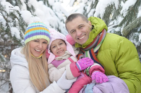 Glückliche Familie Bei Schönem Sonnigen Wintertag Freien Der Natur — Stockfoto