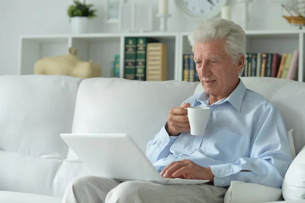 Senior Man Using Laptop Home — Stock Photo, Image