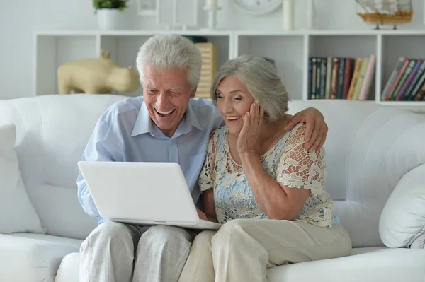 Senior Couple Using Laptop Home — Stock Photo, Image