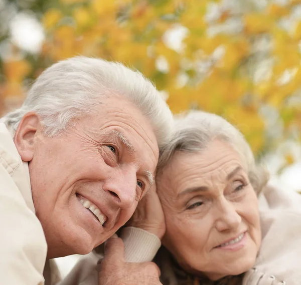 在秋天的公园里笑着的老夫妇 — 图库照片