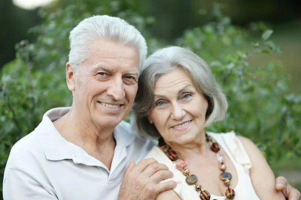 Smiling Senior Couple Embracing Autumn Park — 스톡 사진