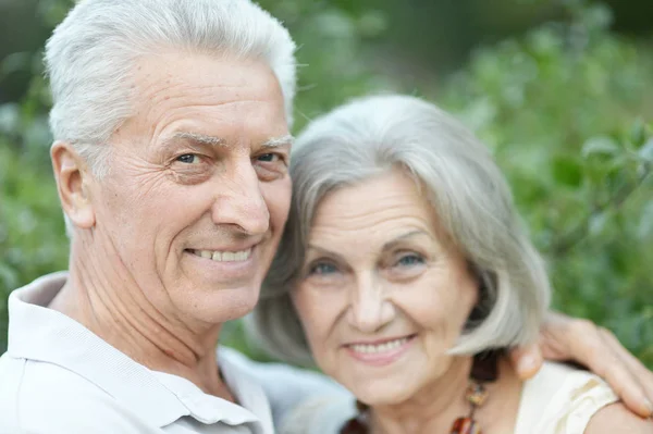 Smiling Senior Couple Embracing Autumn Park — 스톡 사진